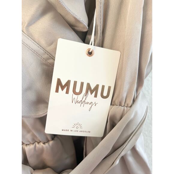 Show Me Your Mumu Samantha Ruffle Wrap Dress Show Me The Ring Luxe Satin M NWT - Picture 9 of 10